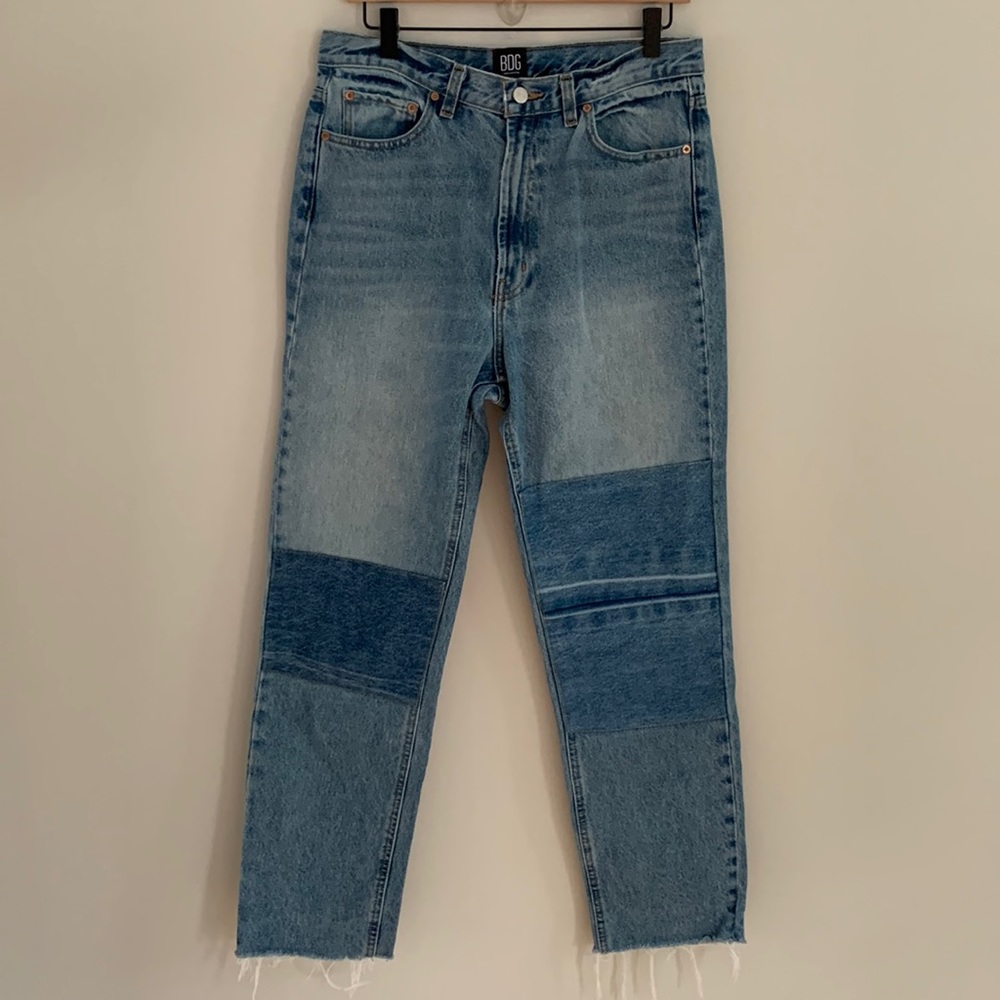 BDG Urban Outfitters Slim Straight Patchwork Jeans 100% Cotton Frayed Hems